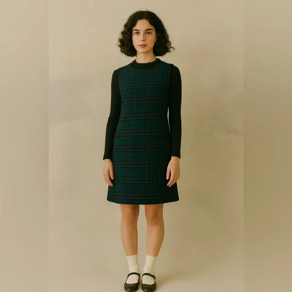 Rare Vintage 1950s–60s Pendleton Wool Green Plaid Jumper Dress Collector’s Piece - Picture 5 of 12